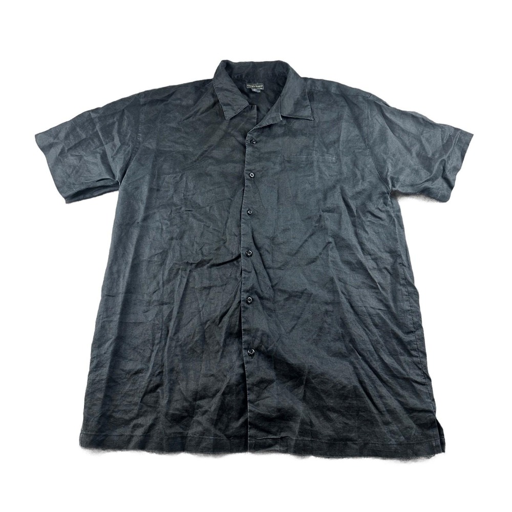 Vintage Giorgio‎ Inserti Button-Up Men 2XL Black Linen Short Sleeve Beach Summer